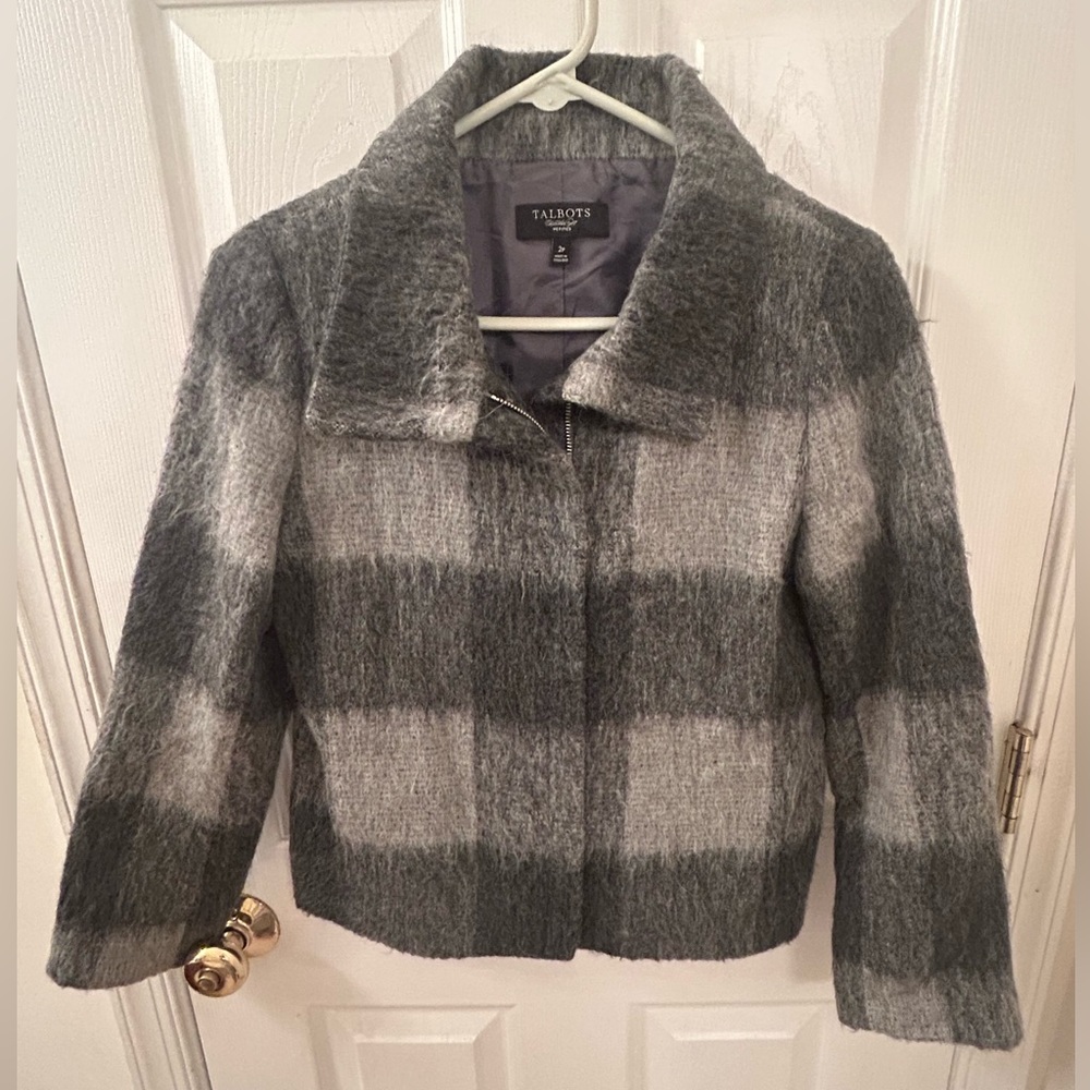 Talbots Black and Gray Checkered Teddy Jacket